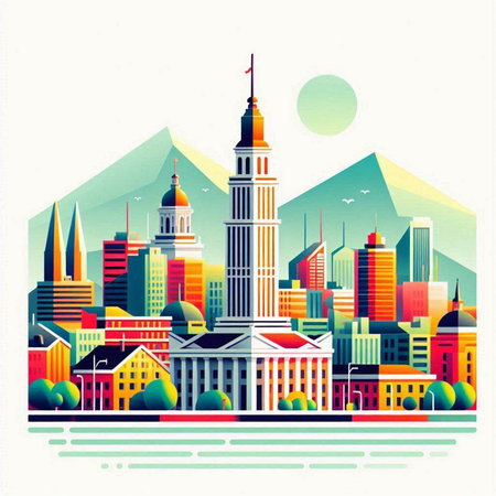 Cityscape of Kuala Lumpur, Malaysia. Vector illustration in flat style.のイラスト素材