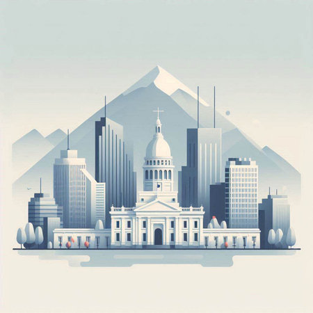 City skyline with skyscrapers and buildings. Vector illustration in flat style.のイラスト素材
