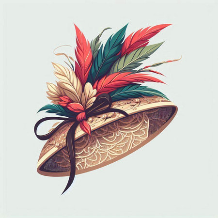 Vector illustration of boho hat with feathers. Boho style.のイラスト素材