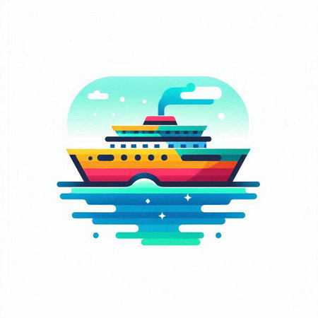 Cruise ship icon. Vector illustration of a cruise ship in the sea.のイラスト素材