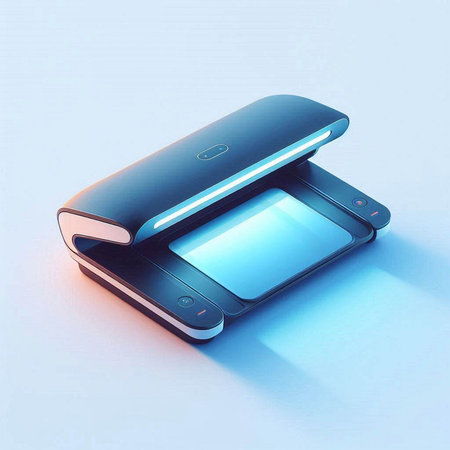 Mobile phone on a blue background, 3d render. Computer digital drawing.のイラスト素材
