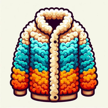 Vector illustration of a winter jacket with a hood in the form of a rainbow.のイラスト素材