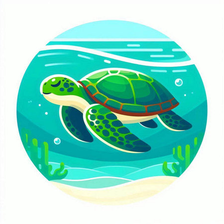 Sea turtle on the seashore. Vector illustration in flat styleのイラスト素材