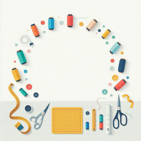 Sewing background with tools and accessories. Vector Illustration.のイラスト素材