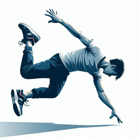 illustration of a breakdancer jumping on a white background.のイラスト素材