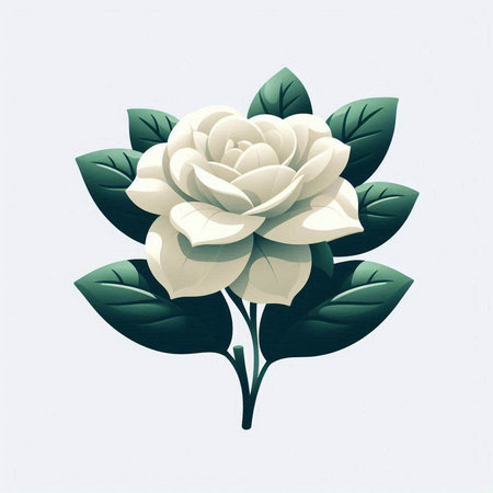 White rose with green leaves on a white background. Vector illustration.のイラスト素材