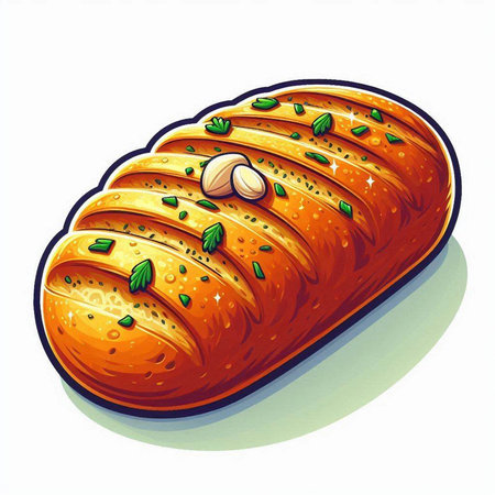 Illustration of a loaf of bread with pistachios on a white backgroundのイラスト素材
