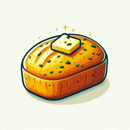 Illustration of a piece of bread with butter on top, vector illustrationのイラスト素材