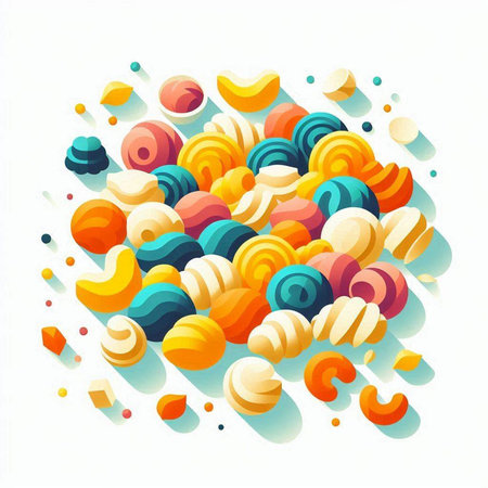 Colorful macaroni on a white background. Vector illustration.のイラスト素材