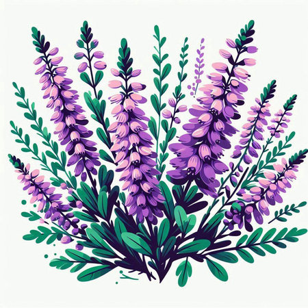 Lupine flowers with green leaves, hand drawn vector illustration.のイラスト素材
