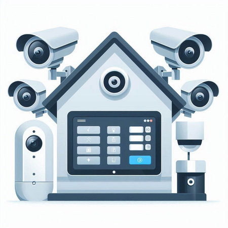 Security camera in the house. Vector illustration isolated on white background.のイラスト素材