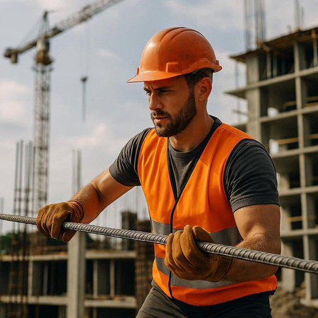 Portrait of a construction worker on the background of a construction site