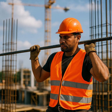 Portrait of an African-American construction worker on a building site.