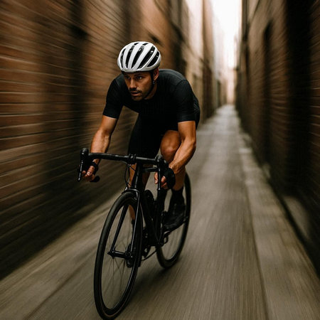 Cyclist Riding the Bike on the Street. Extreme Sport Concept.