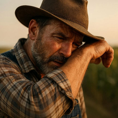 Portrait of a mature man in a cowboy hat on a wheat field