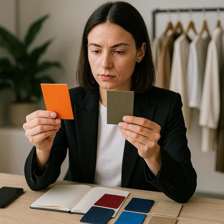 beautiful businesswoman holding credit card while sitting at workplace in office