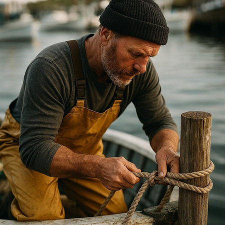 Portrait of a senior man working on a boat in the port