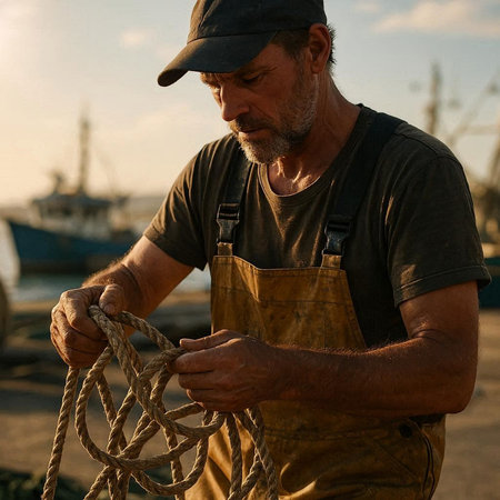 Portrait of a fisherman with a fishing net in his hands.
