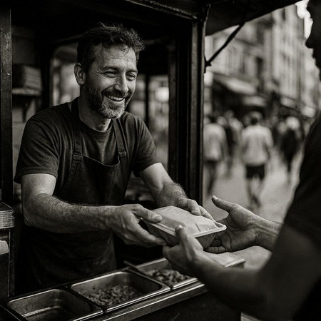 Coffee Shop Seller Selling Coffee Beans Street Market Street Food Concept