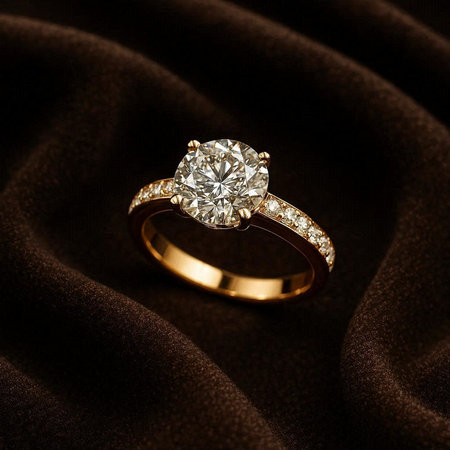 Wedding ring on a background of brown satin fabric.の写真素材