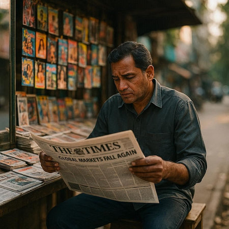 Portrait of a unknown Nepali man reading a newspaper in Kathmandu in the morning