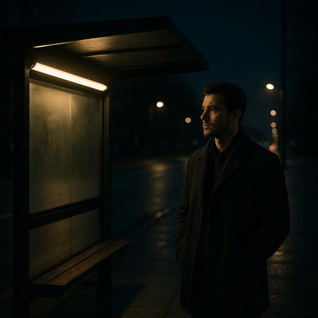 Portrait of a handsome man in a dark street at night.