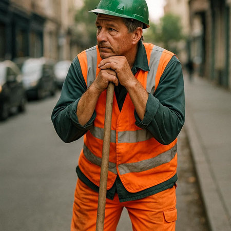 Mature man working on the street with a shovel in his hand