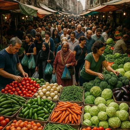 Unidentified people at the market in Barcelona