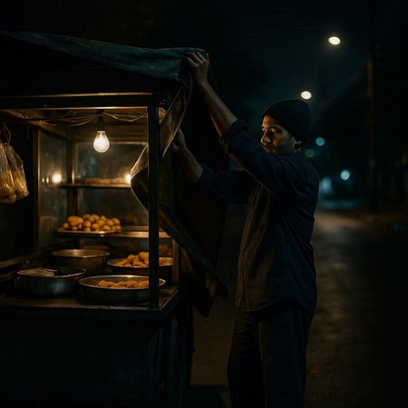 Street food vendor at night in the city. Street food concept.の写真素材