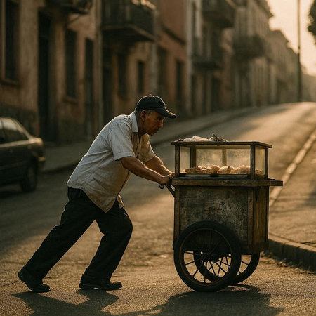 A street vendor in the old town of Seville, Spain.