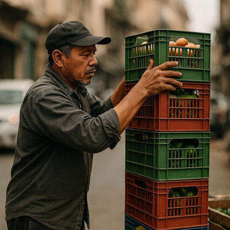 Portrait of a street vendor in the streets of Barcelona, Spainの写真素材