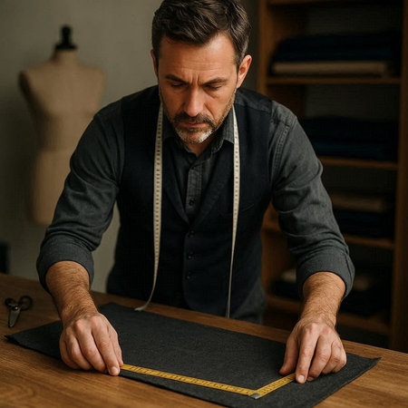 Handsome middle-aged male fashion designer working in his studio