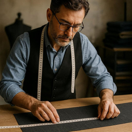 Fashion designer working on a new collection of clothes in his studio