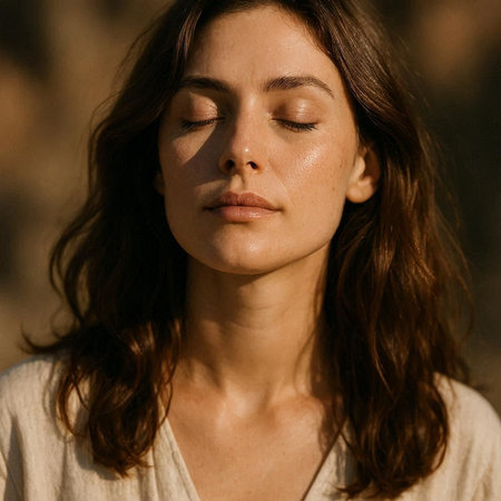 Portrait of a beautiful young brunette woman with closed eyes.