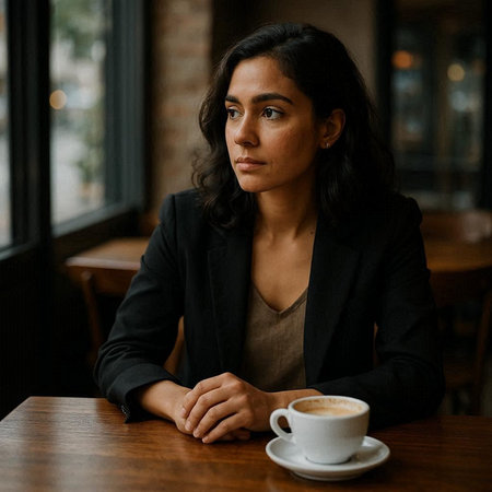 Portrait of a young businesswoman sitting in a cafe and drinking coffee
