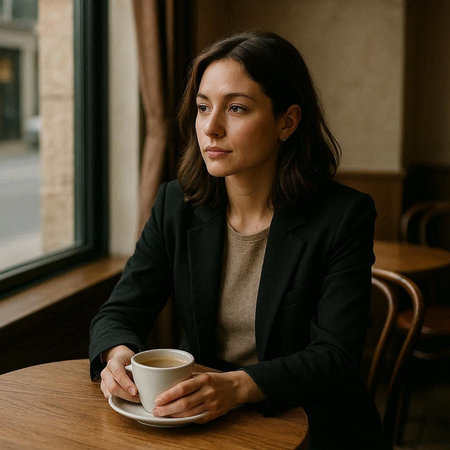 Portrait of a beautiful business woman drinking coffee in a cafe.