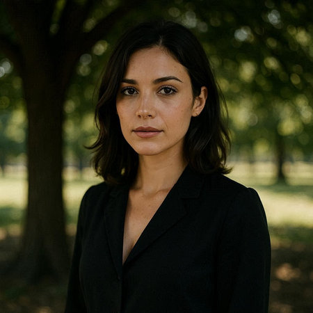 Portrait of a beautiful brunette woman in a black suit.