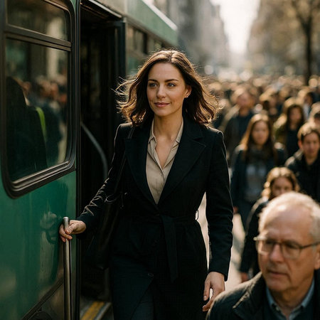 People gather outside Ferragamo fashion show building for Milan Women's Fashion Week in Milan.