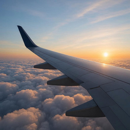 Aerial view of clouds and sky as seen through window of an aircraft.
