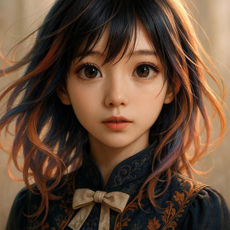 Portrait of a beautiful asian girl with long curly hair.