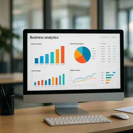Businessman analyzing investment charts with computer. Accounting and finance concept.