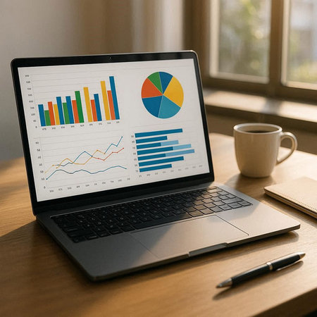 Laptop screen displaying a business data analysis concept on a desk.