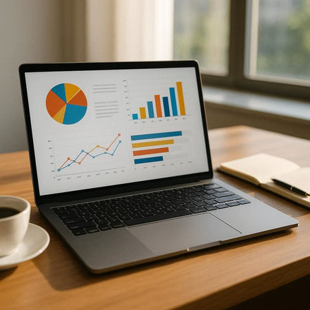 Laptop screen displaying a business data analysis concept on a desk.