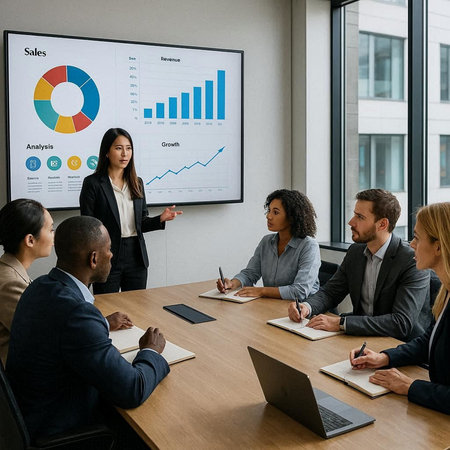 Group of multiethnic business people attending a meeting in the office