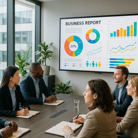 Group of multiethnic business people working and communicating together in boardroom. Multiethnic...