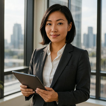 Portrait of a businesswoman using a digital tablet in a modern office