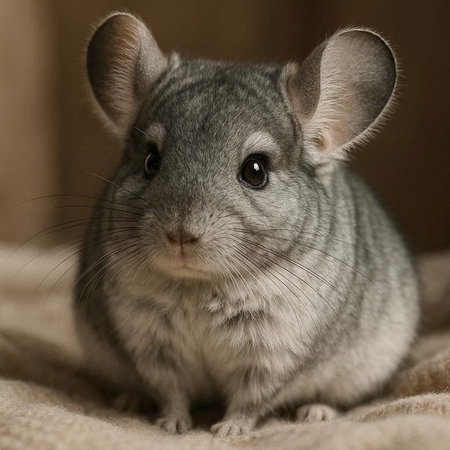 Gray chinchilla on a brown background. Close-up.の写真素材