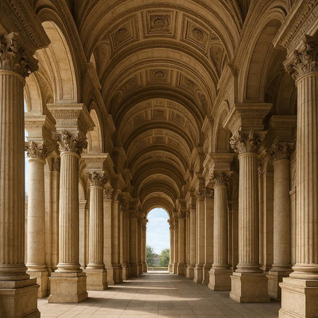 The Colonnade of the Royal Palace in Budapest, Hungary.