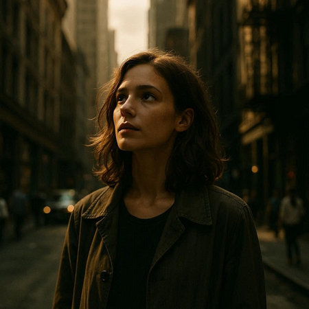 Portrait of a young beautiful woman in the city at night.