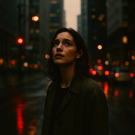 Portrait of a young woman on the background of the night city